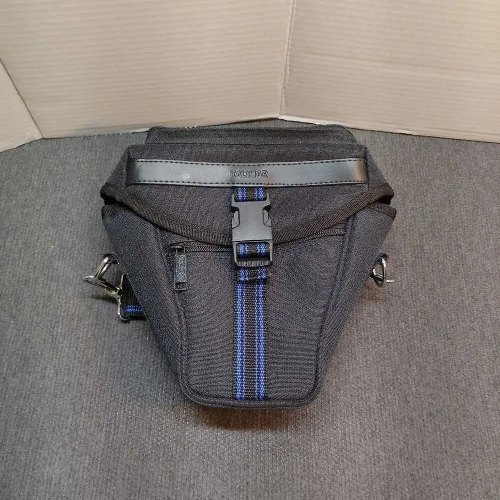 Kalimar Camera Bag Black Padded Case Blue Strap Adjustable Shoulder Bag